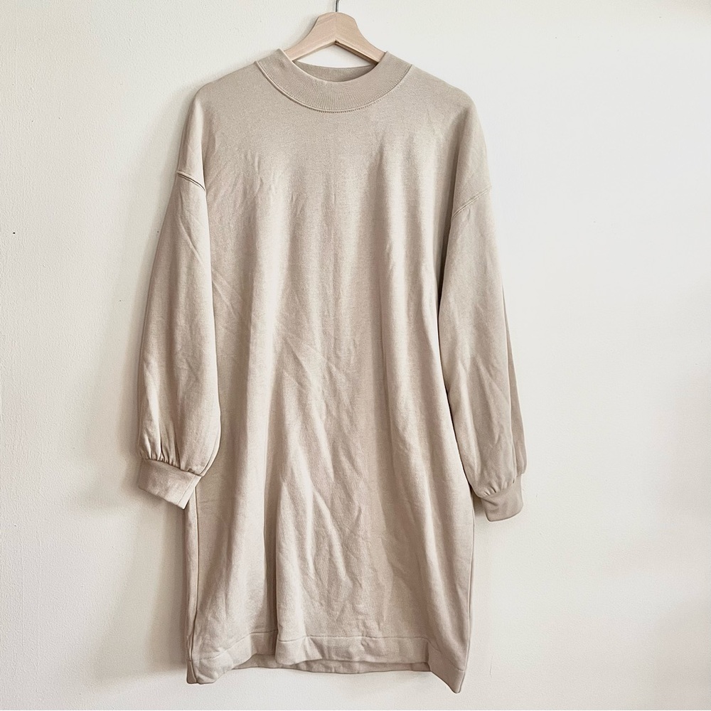 GAP NWT Women Jersey Dress Cotton Beige Knee Length Crew Neck Size M